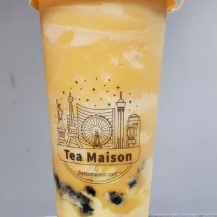 Brulee Thai Tea ($6.50) with light boba (+$0.50)