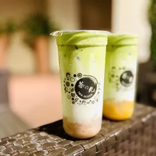 Taro Fluffy Matcha (front) &amp; Mango Fluffy Matcha (back)