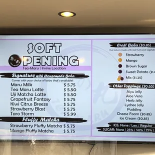 soft opening menu (March 2021)