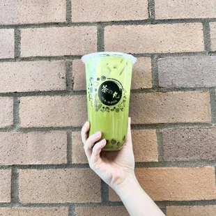 Uji Matcha Tea Latte with housemade strawberry boba