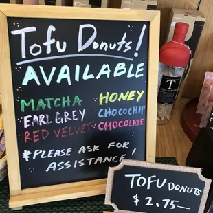 Current Menu for Tofu Donuts as of 7.26.2020