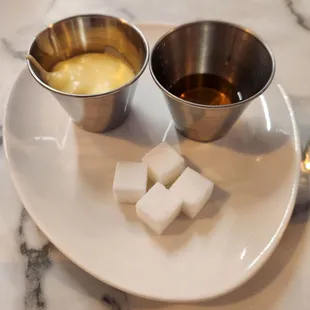 Butter, honey, sugar cubes