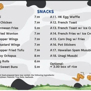 Snacks Menu