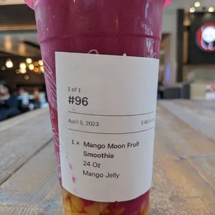 a plastic cup with a label on it