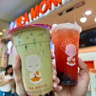 Strawberry Matcha &amp; Strawberry Lychee with Honey Boba