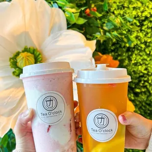 L: strawberry sago $7.50 R: signature mixed fruit tea $7