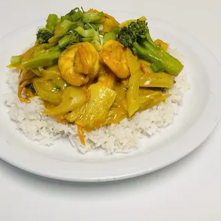 Curry Prawns Over Rice