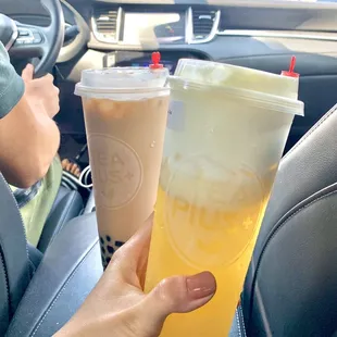 Cheese foam green tea and milk tea with boba