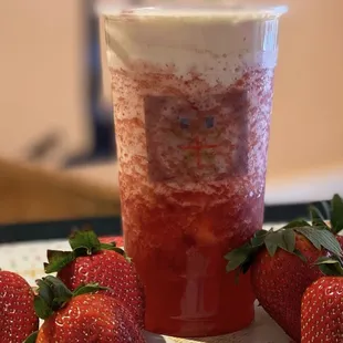 strawberries and a drink
