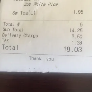 $2.50 delivery charge