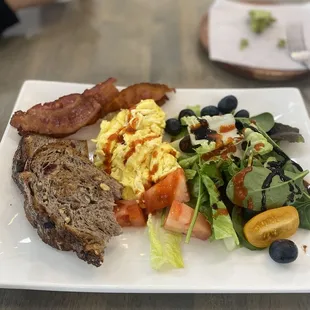 Eggs, bacon, greens