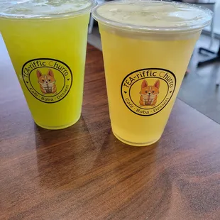 Sugar cane juice and kumquat green tea.