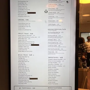 Updated Menu as of September 2022
