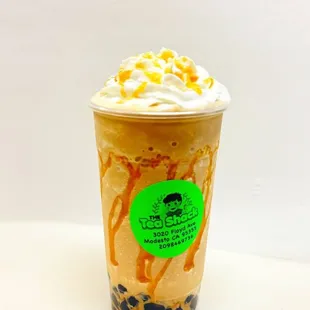 Caramel frappe with boba