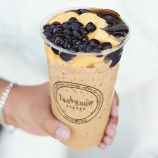 Royal Milk Tea with Boba and Pudding