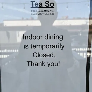 Indoor dining closed