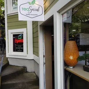 the entrance to the restaurant