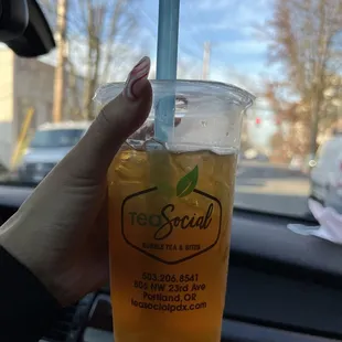 Peach jasmine green tea with mango jelly
