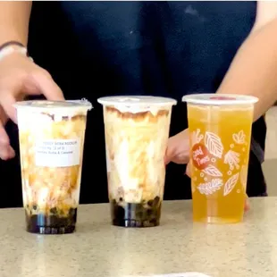 Tiger Frost Milk Tea with honey boba and Mango Iced Tea