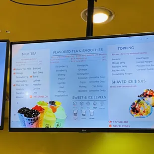 a menu on a large screen