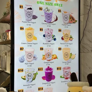 a menu for a variety of drinks