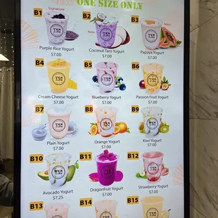 New updated Yogurt drink menu