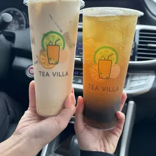 Coconut Latte and Honey Green Tea with Boba