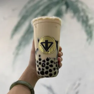 Jasmine Milk Tea with boba &amp; grass jelly