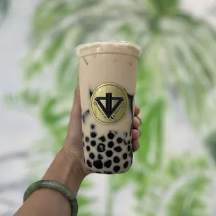 Jasmine Milk Tea with boba &amp; grass jelly