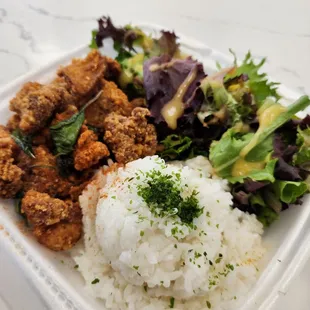 Bento box with popcorn chicken