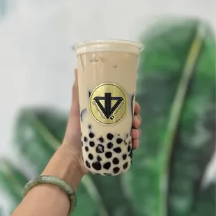 Jasmine Milk Tea with boba &amp; grass jelly