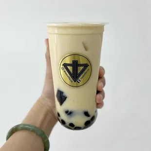 Jasmine Milk Tea with boba and grass jelly