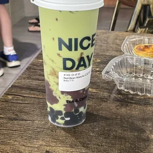 matcha with red bean and boba