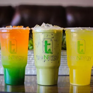 three drinks on a table