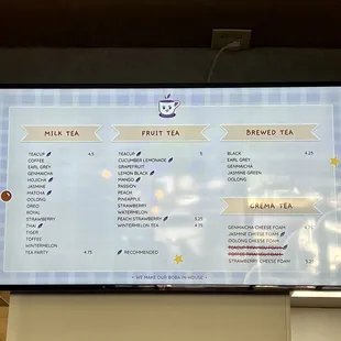 Menu as of 4/17/22