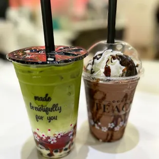 Strawberry matcha latte and Oreo Chocolate goodness