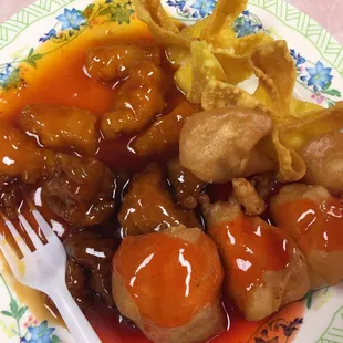 Sesame Chicken, Wong Tongs, Orange Chicken, and Sweet &amp; Sour Chicken