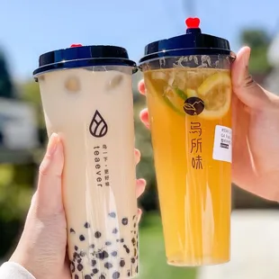B10. Okinawa Milk Tea with Boba and G4. Fresh Lemon Tea