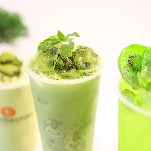 a variety of green drinks