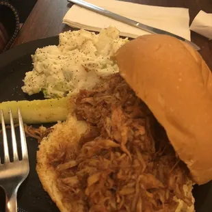 BBQ pulled chicken and potato salad