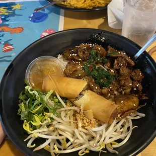 BBQ Pork with Vermicelli and shaken beef with Garlic Noodles with Shaken Beef in the back