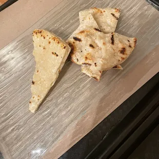 Half pita bread cut to make look a lot :) $3.85 on top of order I already paid for $16.5