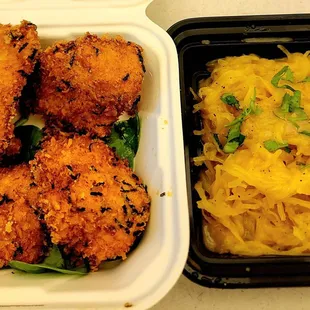 Fried chicken and zucchini