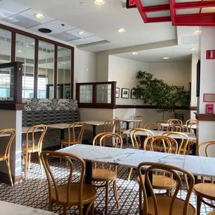 tables and chairs in a restaurant