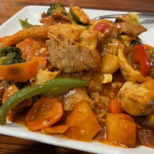 Team Trio - stir fry with chicken, beef and pork belly. 10/10