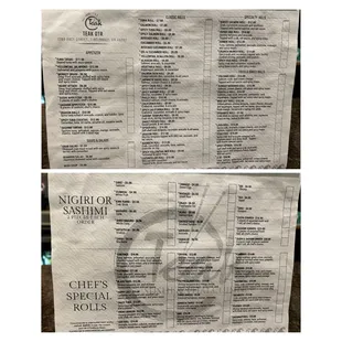 Japanese food menu