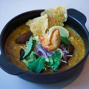 Samusa Soup! (Hearty soup with samusa, falafel, &amp; vegetables (comfort dish of Burma!)