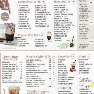 Menu found on their website