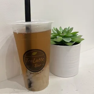 Watermelon green tea with lychee jelly.
