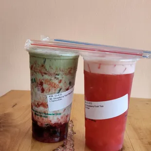 Strawberry Taro Matcha Latte &amp; Strawberry Fruit Tea